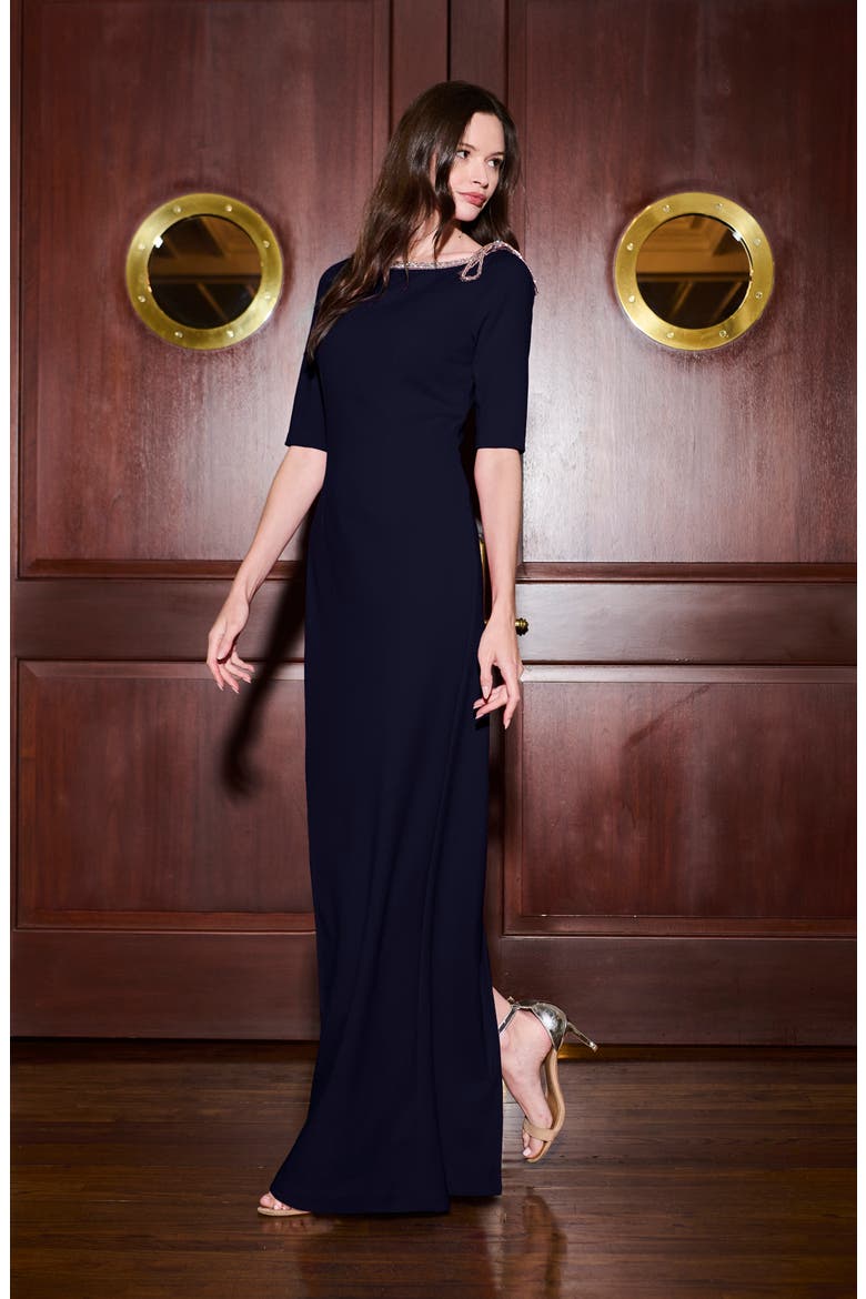 Jeweled Neck Gown, Alternate, color, NAVY