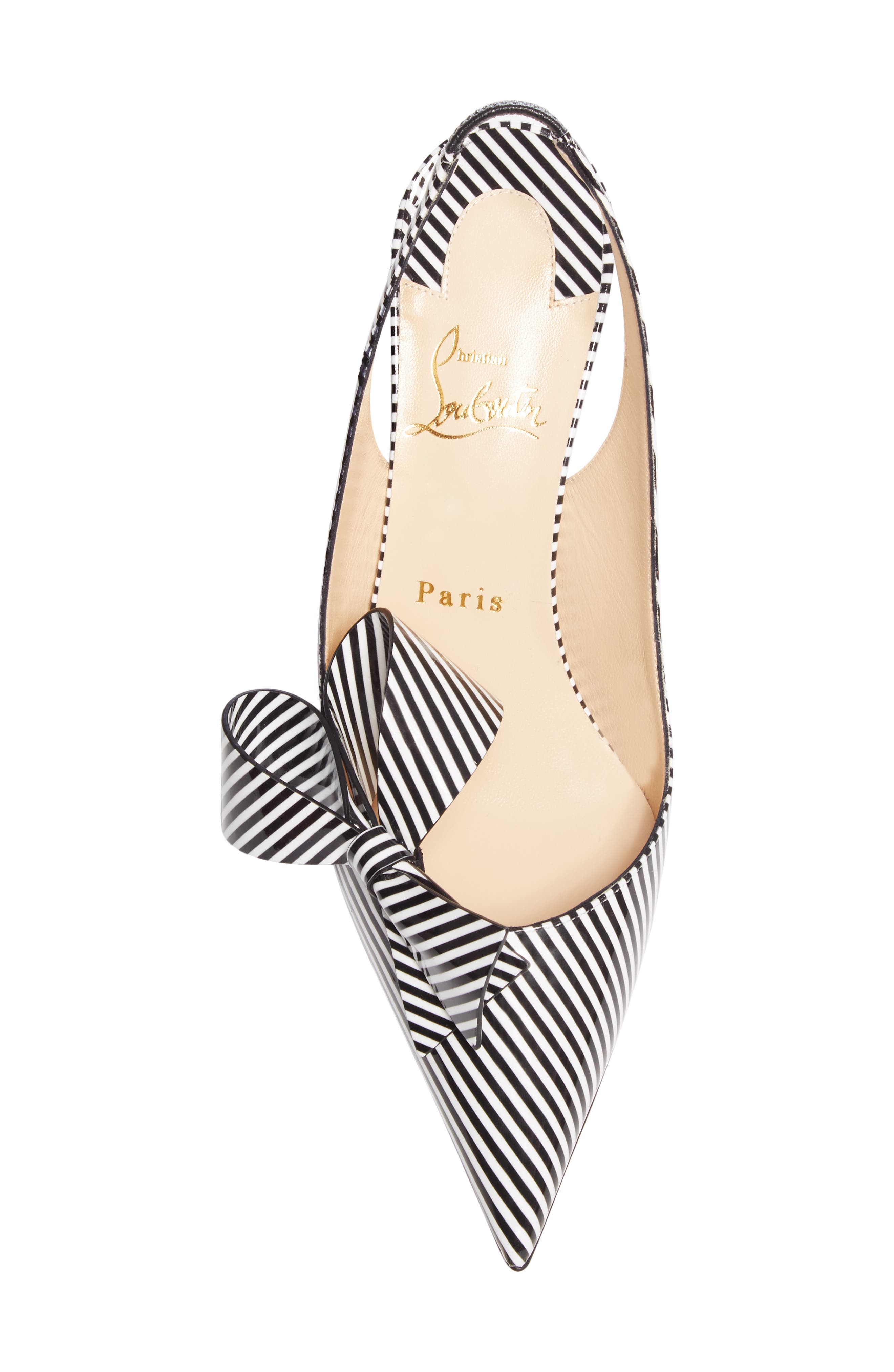 Clare Bow Pointed Toe Slingback Pump, Alternate, color, STRIPE PATENT