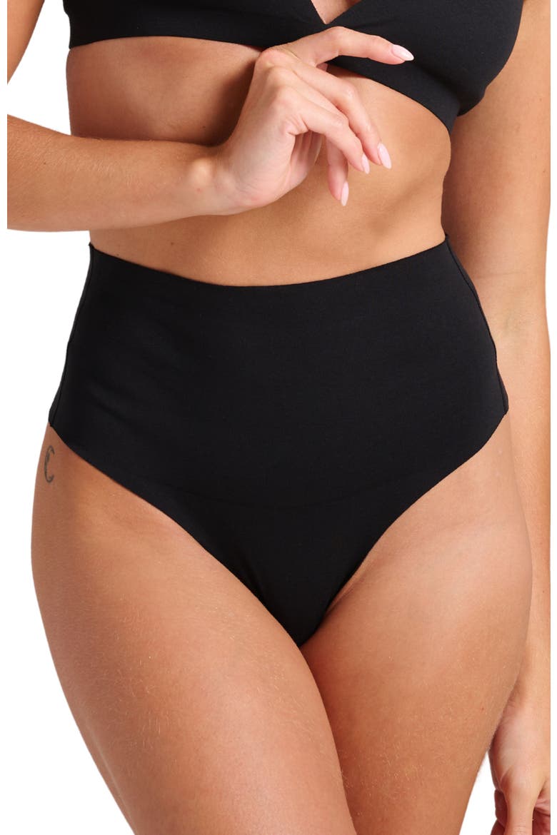 Organic Cotton No-Show Shaping Thong, Main, color, Black