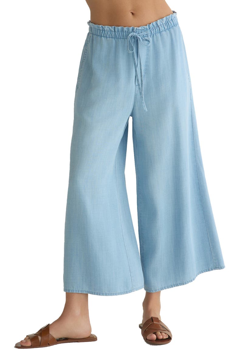 Bella Dahl Ruffle Waist Wide Leg Cropped Pants, Main, color, 