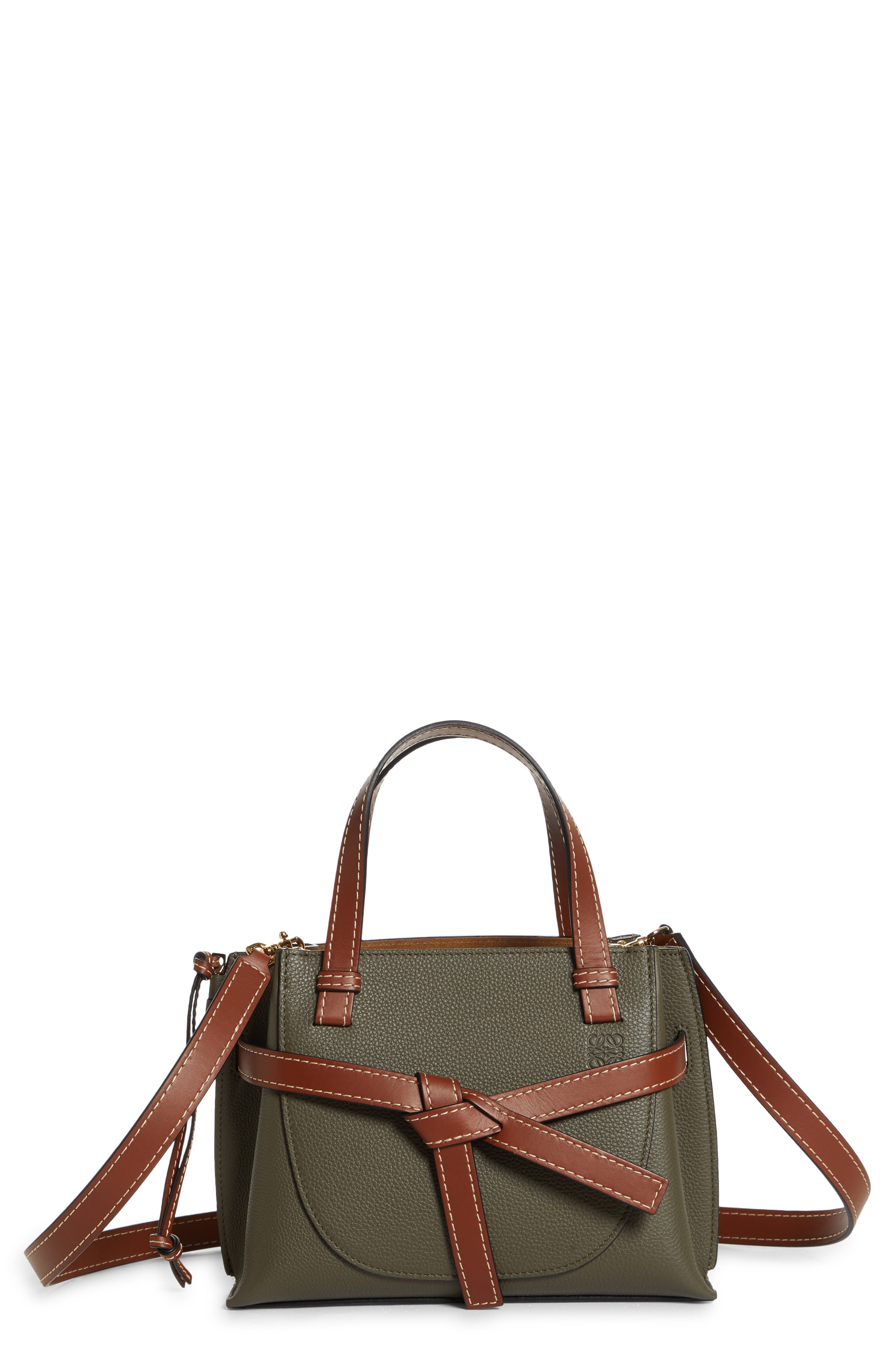 Mini Gate Leather Tote, Main, color, KHAKI GREEN/PECAN