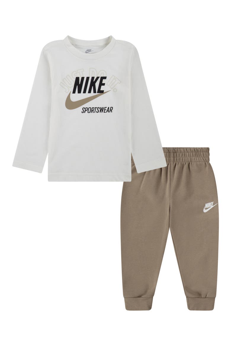 Kids' Retro Just Do It Long Sleeve T-Shirt & Joggers Set, Main, color, X1TKHAKI