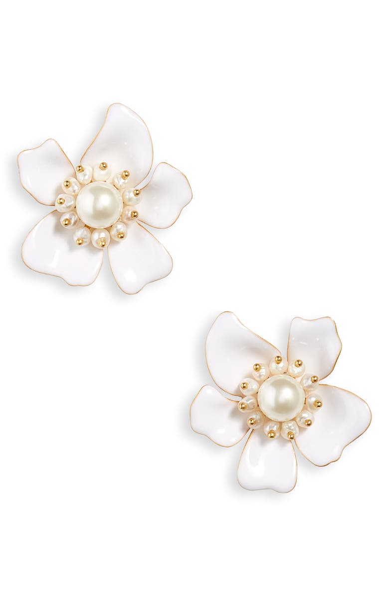 Kate Spade New York floral imitation pearl statement stud earrings, Main, color,