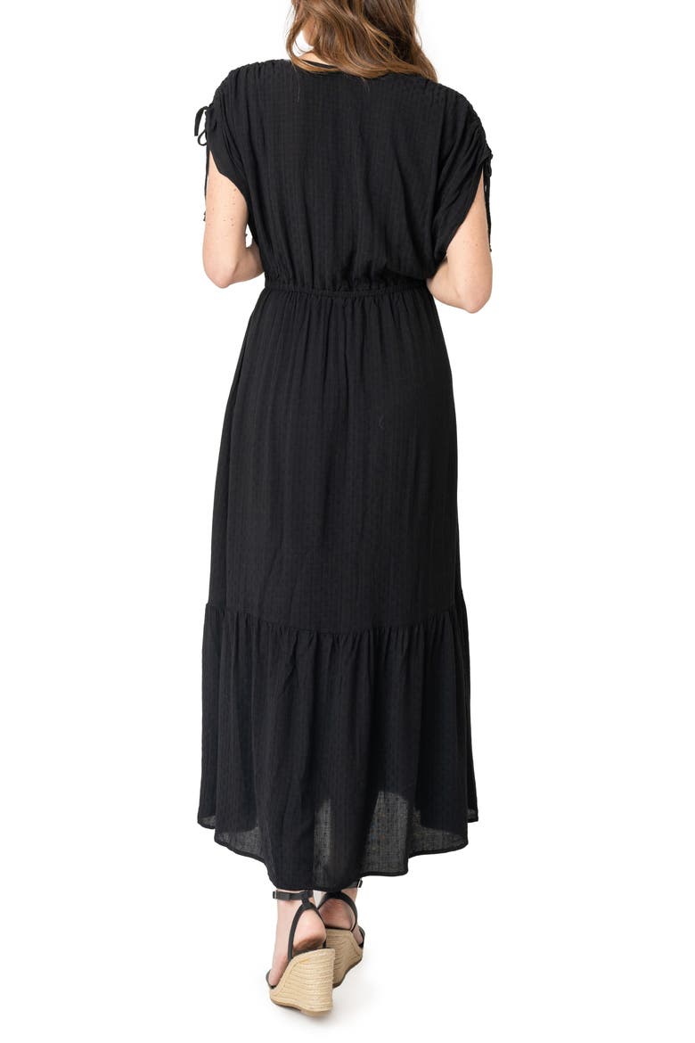 Cinch Sleeve V-Neck Maxi Dress, Alternate, color, BLACK