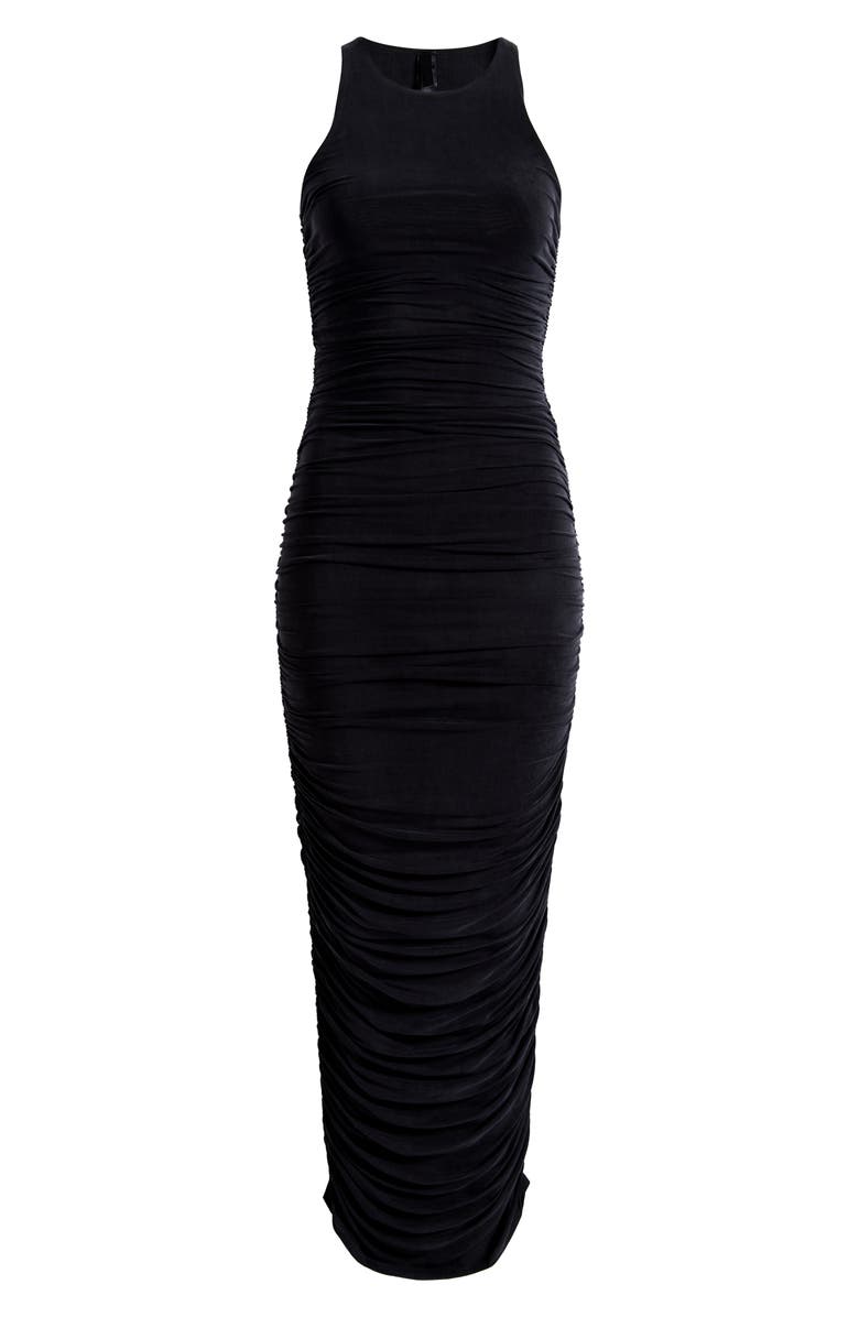 SKIMS Cupro Jersey Ruched Long Dress, Main, color, Obsidian