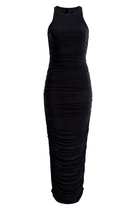 Cupro Jersey Ruched Long Dress (Regular & Plus)
