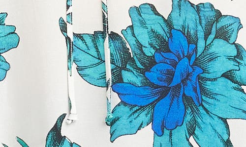 Karen Kane Floral Tie Neck Side Slit Tunic In Blue