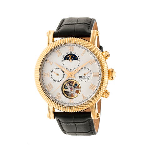 Winston Semi-Skeleton Leather-Band Watch