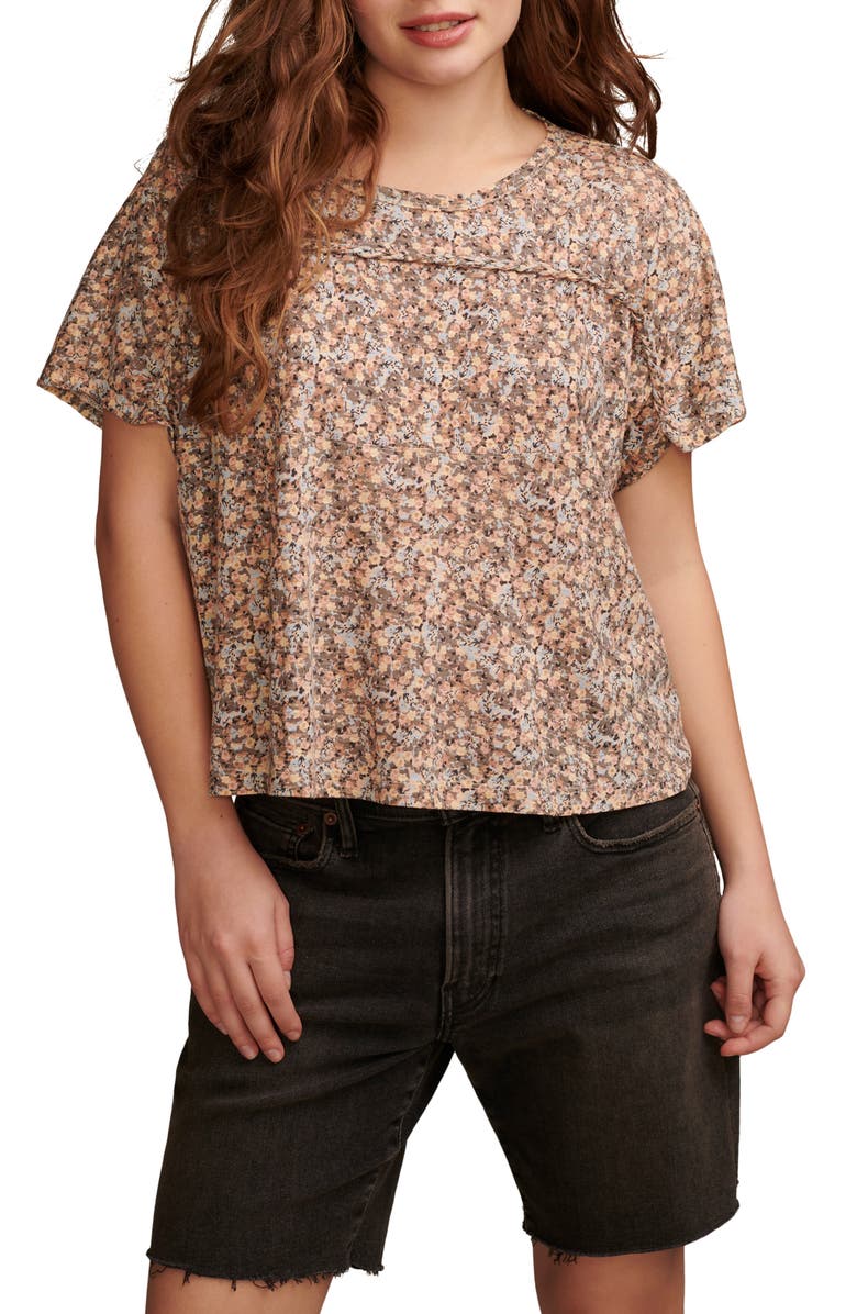 Lucky Brand Braided Dolman Sleeve T-Shirt, Main, color, Peach Whip Multi
