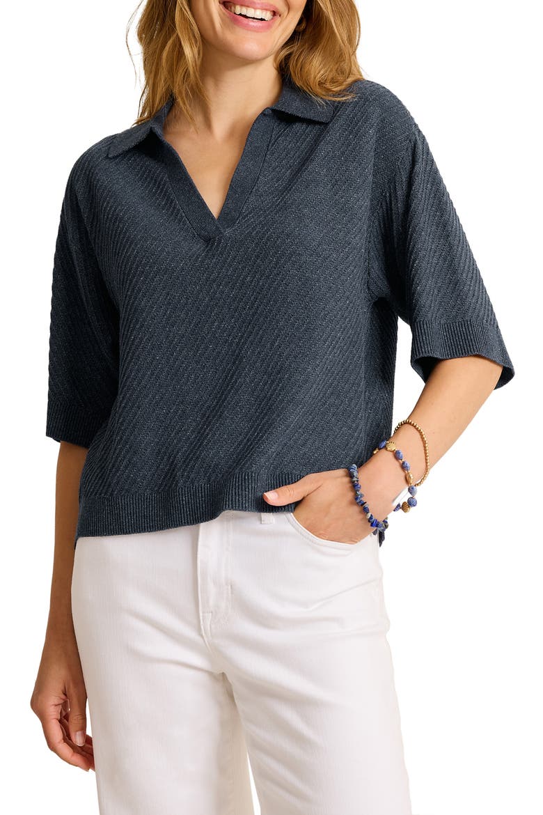 Cotton Polo Sweater, Main, color, COASTLINE HEATHER