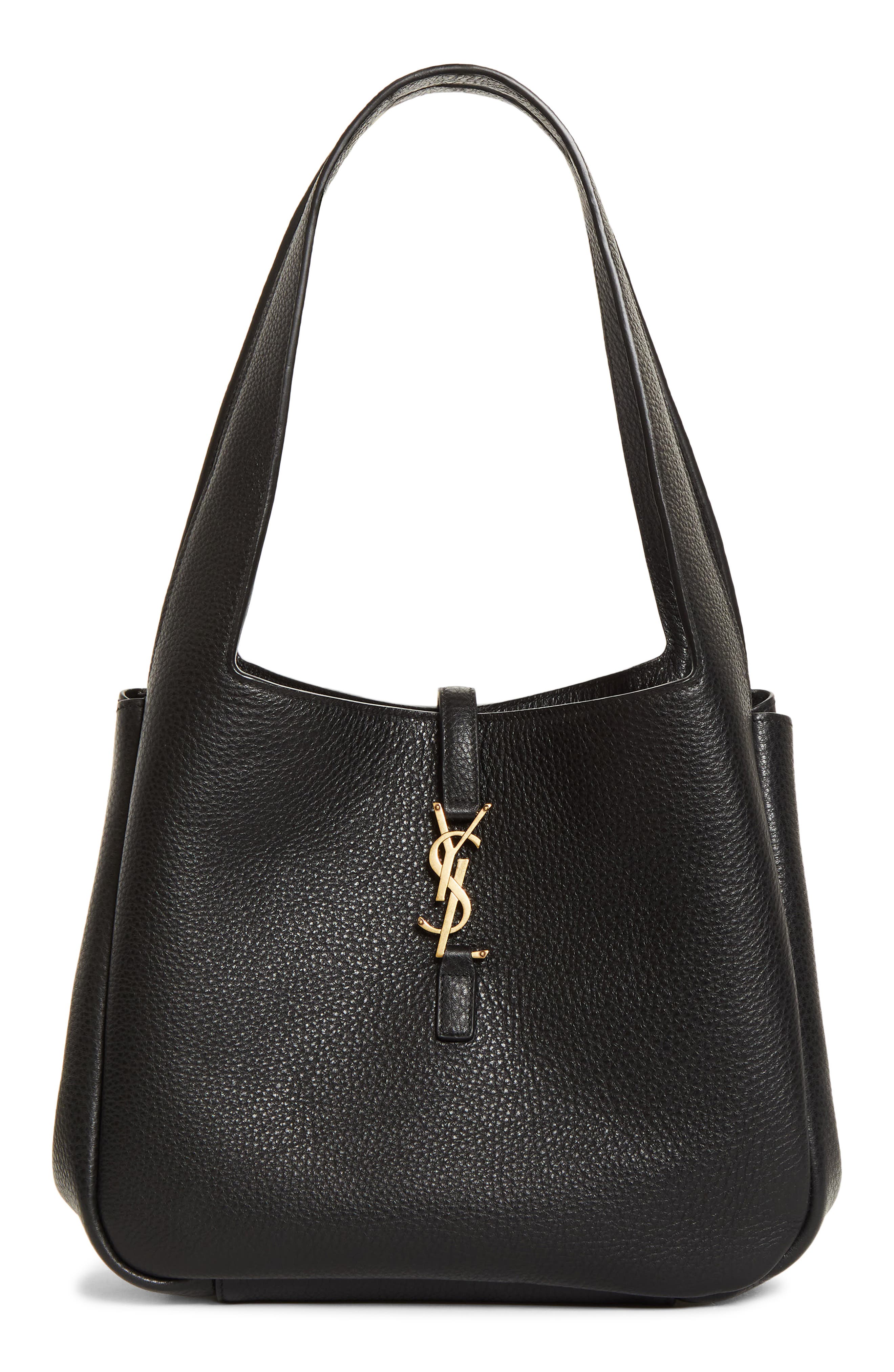 Saint Laurent Small Le 5 À 7 Bea Leather Tote, Alternate, color, Black