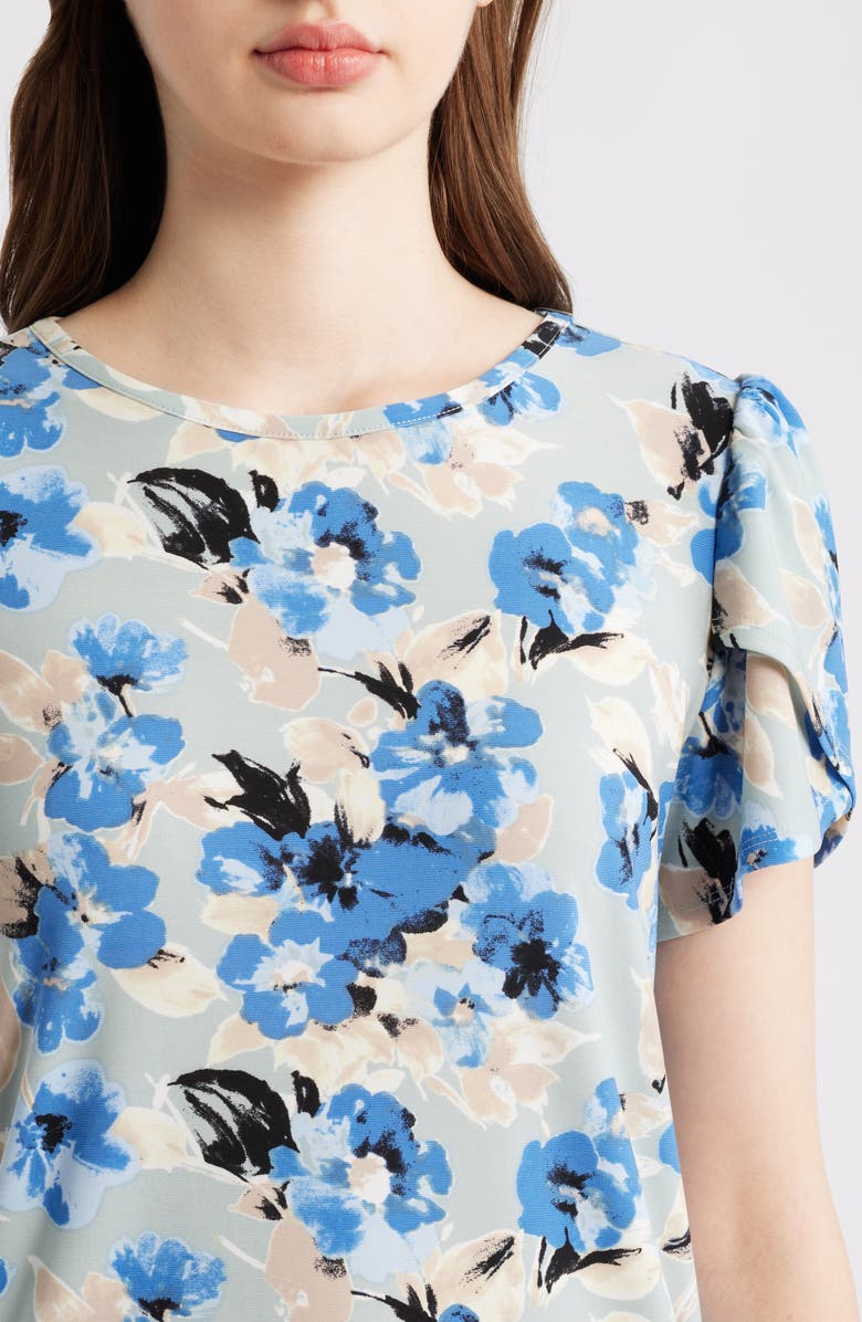 AK ANNE KLEIN Floral Tulip Sleeve Top, Alternate, color, Soft Aloe Multi