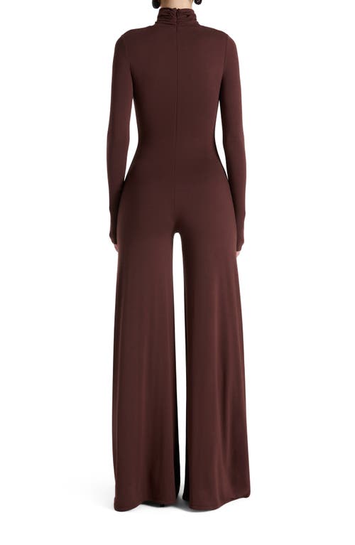 Naked Wardrobe Sculpt Turtleneck Wide Leg Jumpsuit In Brown