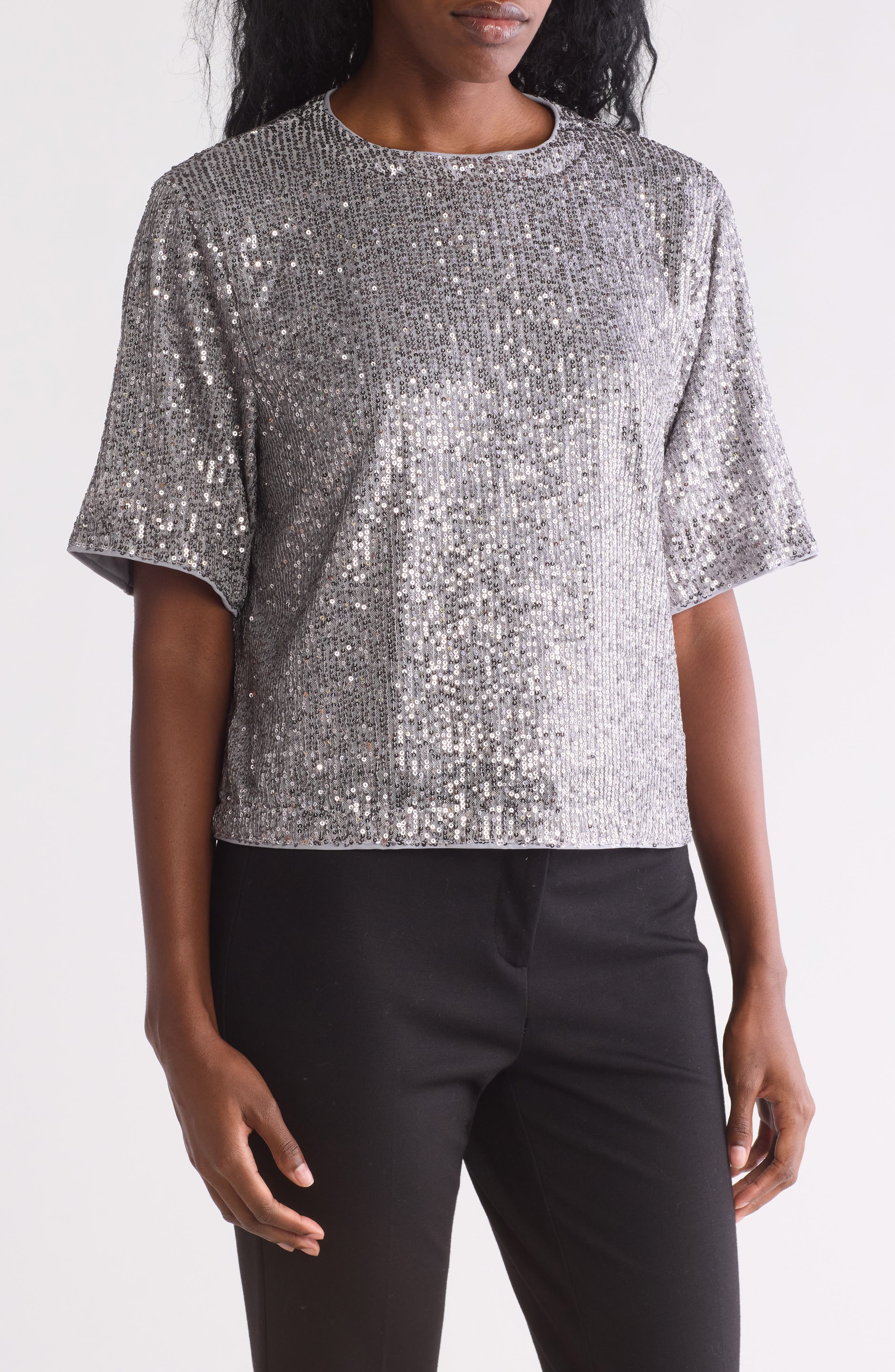 WISHLIST Short Sleeve Sequin Top
