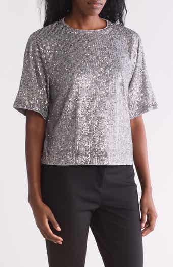 WISHLIST Short Sleeve Sequin Top