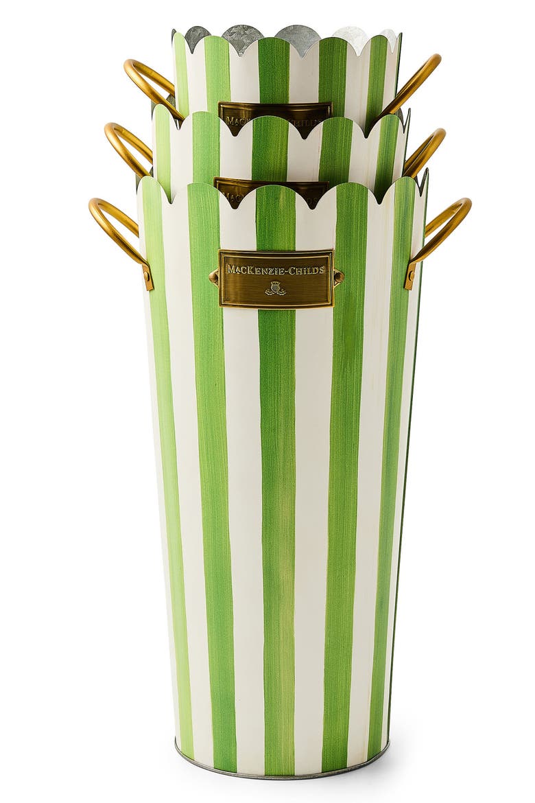 Grass Green Stripe Set of 3 Flower Buckets, Alternate, color, GREEN