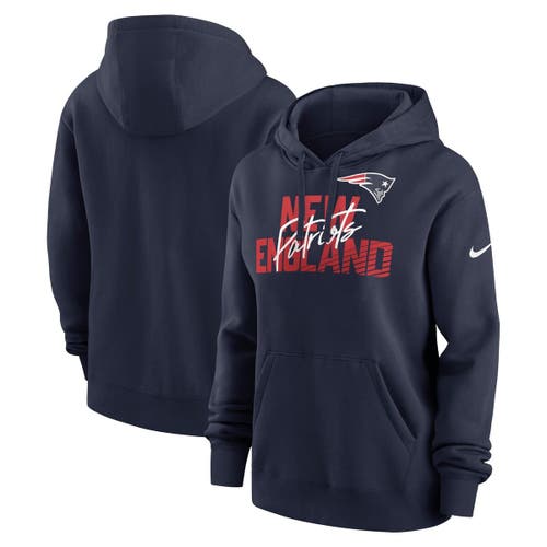 Nike Navy New England Patriots Wordmark Club Fleece Pullover Hoodie In Blue