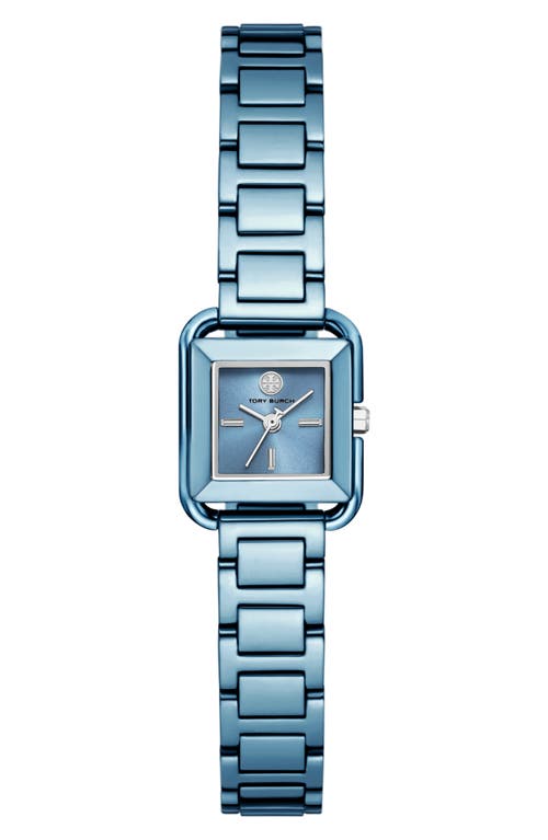 Tory Burch The Kira Square Mini Three Hand Blue Stainless Steel Watch, 18mm X 18mm In Blue