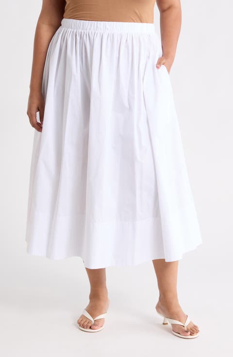 Cotton Poplin Midi Skirt (Plus)