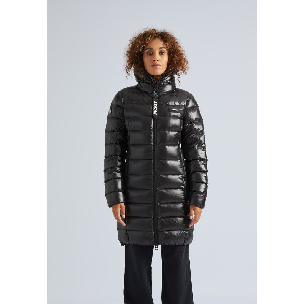 Jack1t Longline Puffer Coat In Black