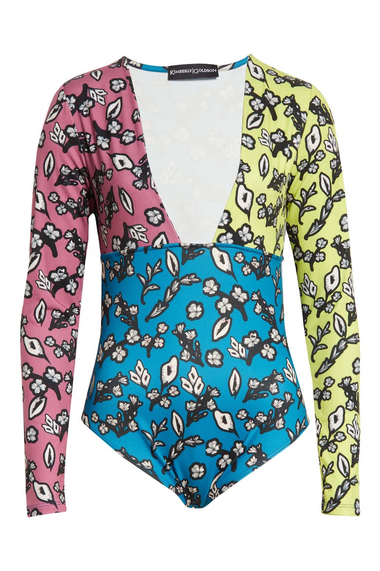 Chlo Floral Plunge Neck Bodysuit, Alternate, color, MIXED FLORAL