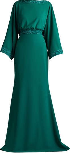 Tadashi Shoji Drape Back Crepe Long Sleeve Gown | Nordstrom
