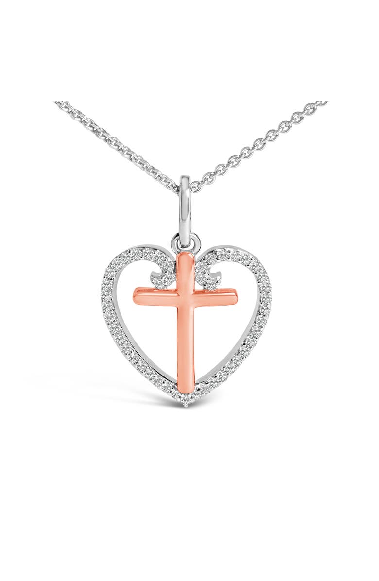 Haus of Brilliance 14K Rose Gold Plated Sterling Silver 1/5 Cttw Diamond Heart Cross Pendant Necklace, Alternate, color, White Gold Over Silver