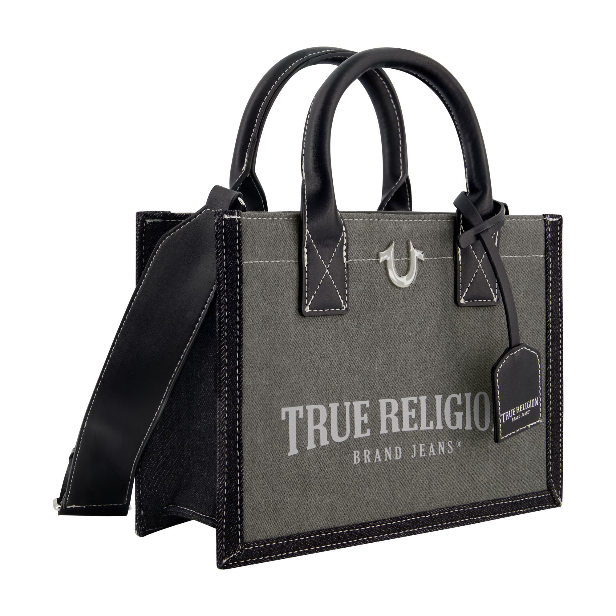 True Religion Modern Edge Denim Tote, Alternate, color, Light Grey