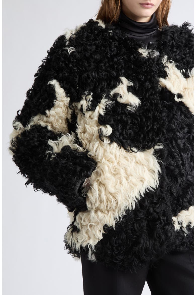 Cow Print Genuine Shearling Jacket, Alternate, color, BLACK CREAM