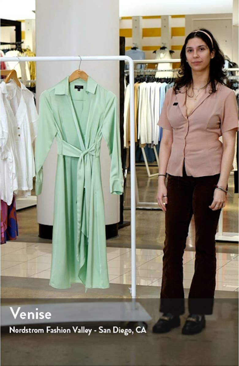 Ruffle Front Long Sleeve Midi Shirtdress, sales video thumbnail