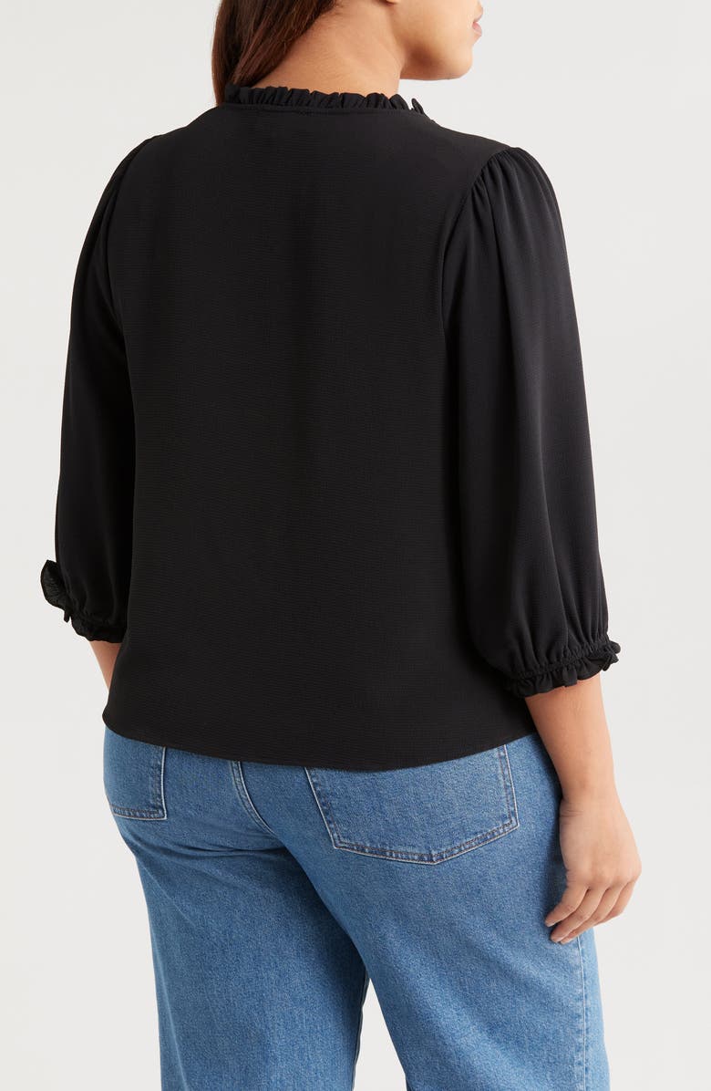 CeCe Ruffle Trim V-Neck Button-Up Top, Alternate, color, 