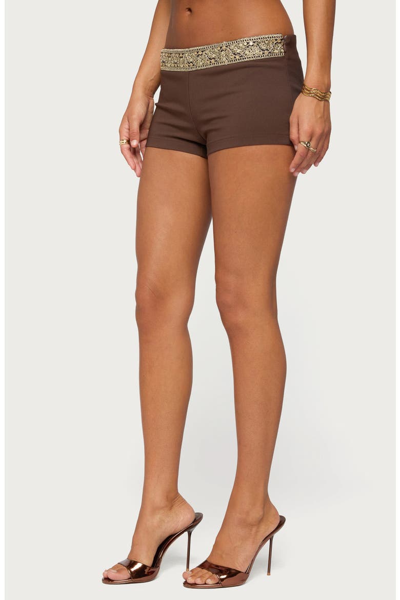 Jasia Sequin Waist Micro Shorts, Alternate, color, BROWN