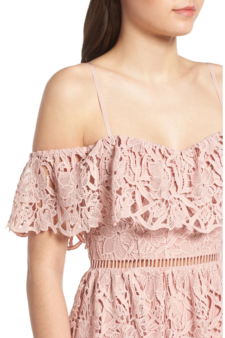 Lace Off the Shoulder Midi Dress, Alternate, color, BLUSH