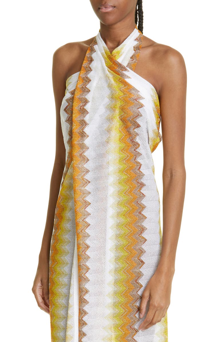Missoni Zigzag Shimmer Knit Halter Cover-Up Maxi Dress, Alternate, color,