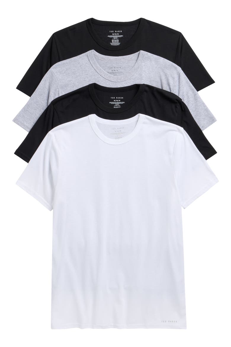 4-Pack Cotton Blend Crewneck Undershirts, Main, color, GREY/ WHITE