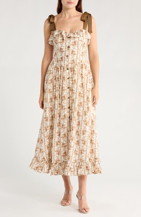 Tie Strap Ruffle Midi Dress