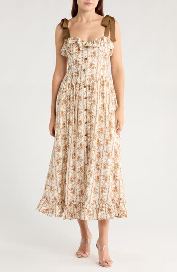 Blu Pepper Tie Strap Ruffle Midi Dress In Multi