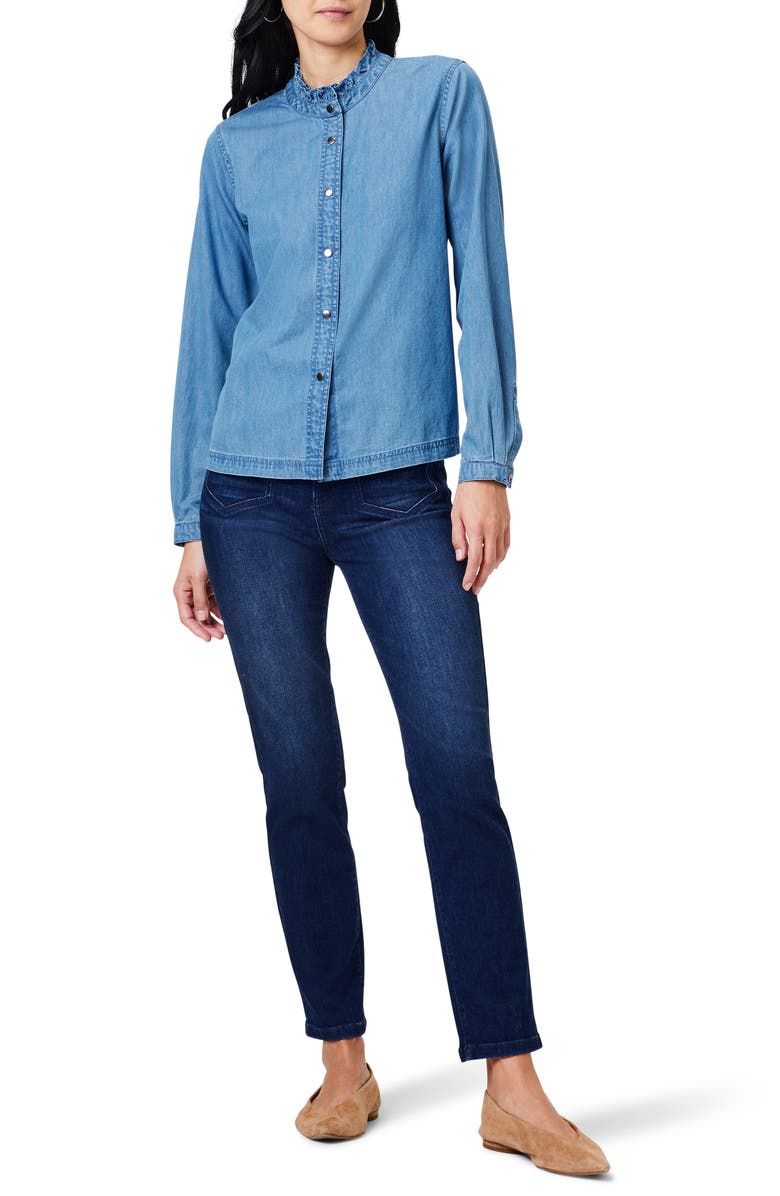 NIC+ZOE Ruffle Neck Denim Shirt, Alternate, color, 