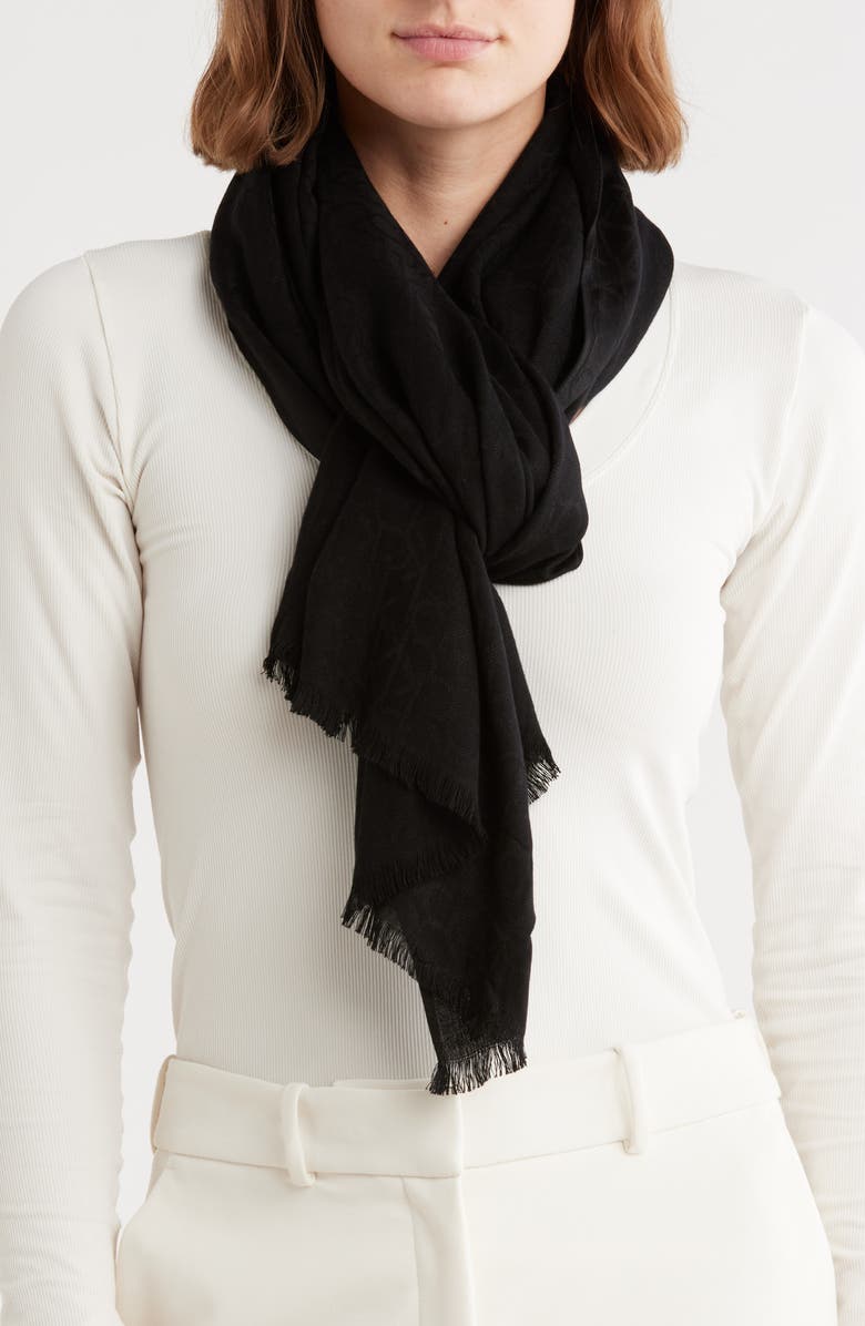 Calvin Klein Monogram Logo Pashmina Scarf, Main, color, Black