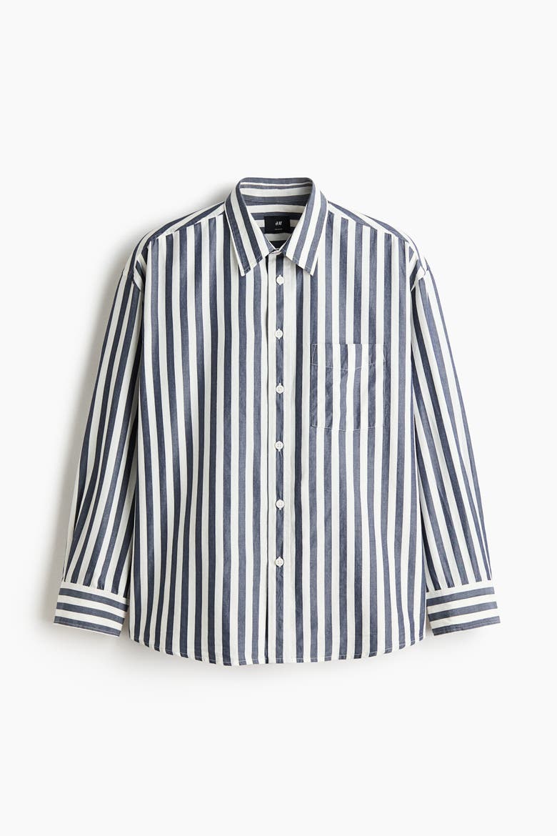 Relaxed Fit Poplin Shirt, Alternate, color, Dark blue/striped