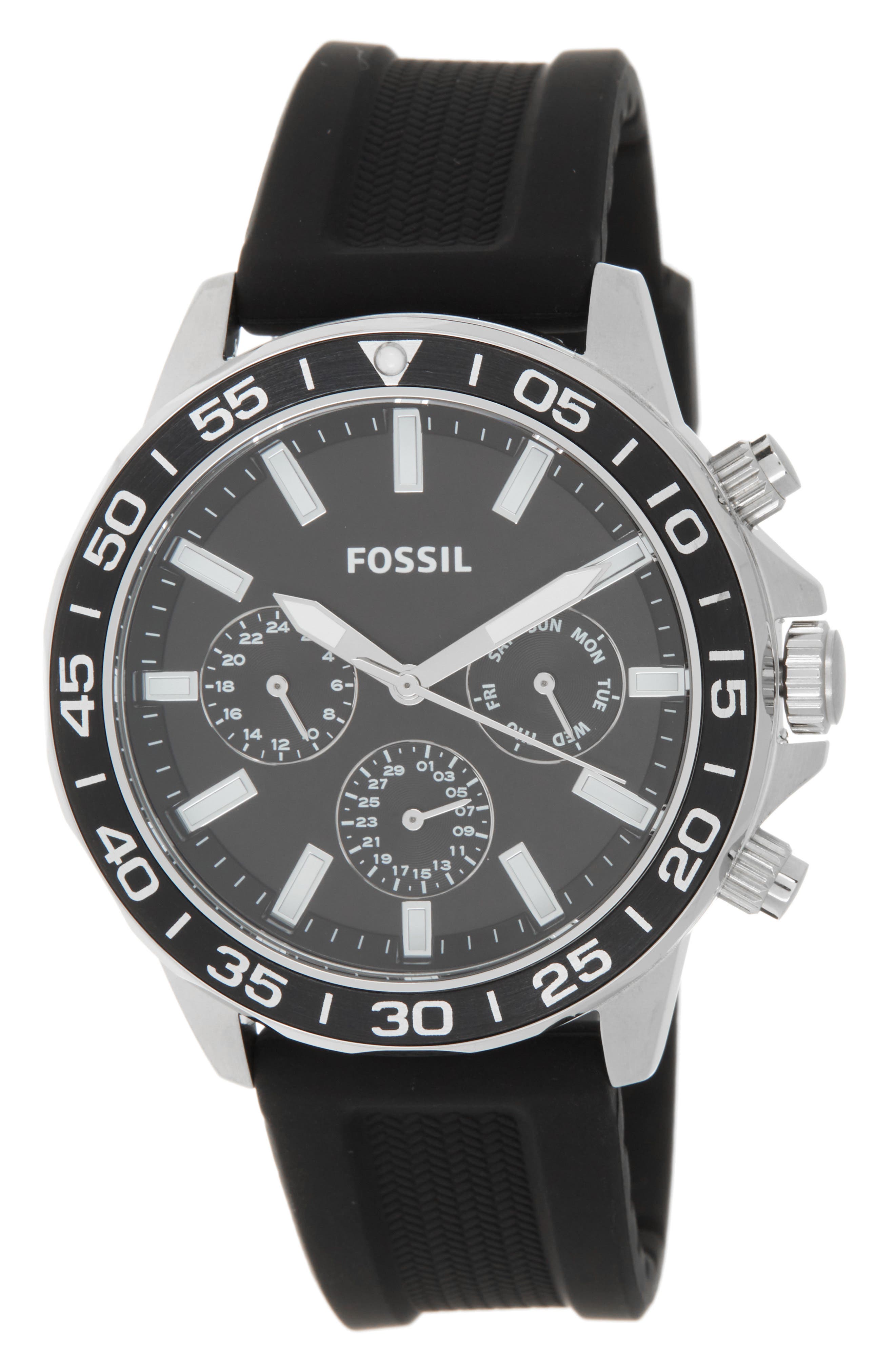 Fossil Men's Bannon Multifunction Black Silicone Watch, 45mm
