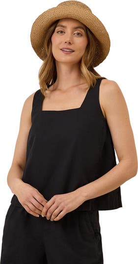 売れ筋商品|||パクト カットソー トップス レディース Women's Organic Cotton Canopy Linen Blend Square Neck Tank Bondi stripe Pact Canopy Linen Square Neck Tank Made with Organic Cotton