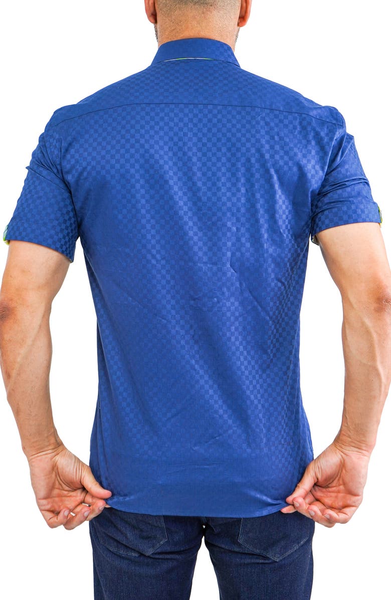 Maceoo Galileo Panam 38 Navy Contemporary Fit Short Sleeve Button-Up Shirt, Alternate, color, Blue