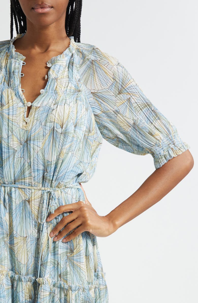 Veronica Beard Dorrie Floral Print Tiered Dress, Alternate, color, Powder Blue Multi