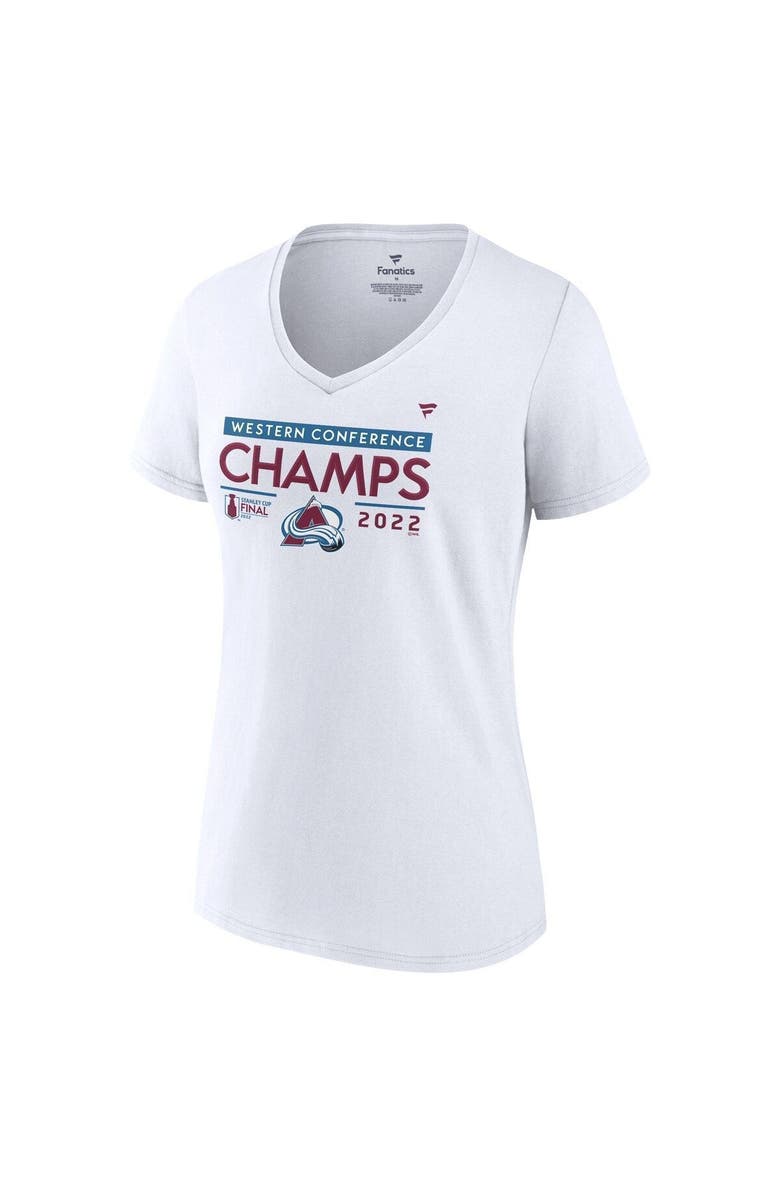 FANATICS Women's Fanatics Branded White Colorado Avalanche 2022 Western Conference Champions Locker Room V-Neck T-Shirt, Alternate, color,