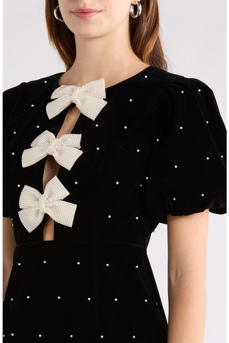 Puff Sleeve Bow Minidress, Alternate, color, BLACK