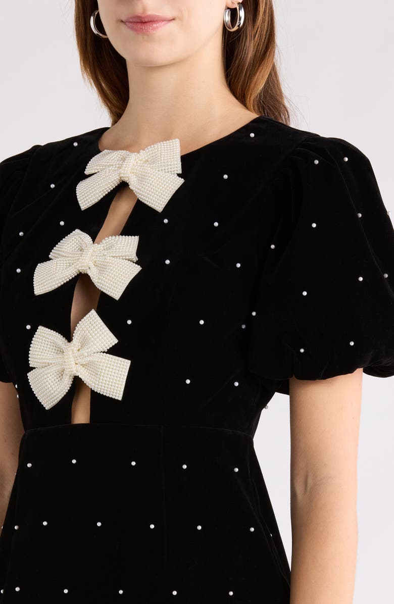 All in Favor Puff Sleeve Bow Minidress, Alternate, color, Black