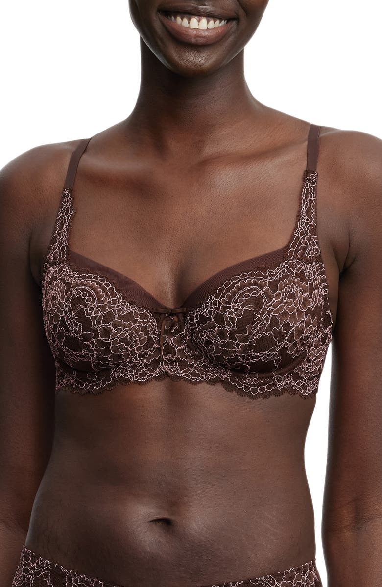 Skarlett Blue Minx Underwire Balconette Bra, Main, color, Rich Chocolate/ Light Pink