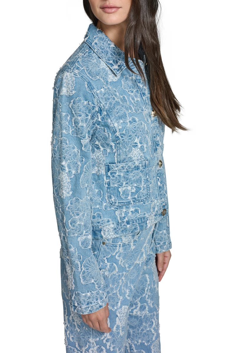 KARL LAGERFELD PARIS Floral Jacquard Denim Jacket, Alternate, color, Sky Blue