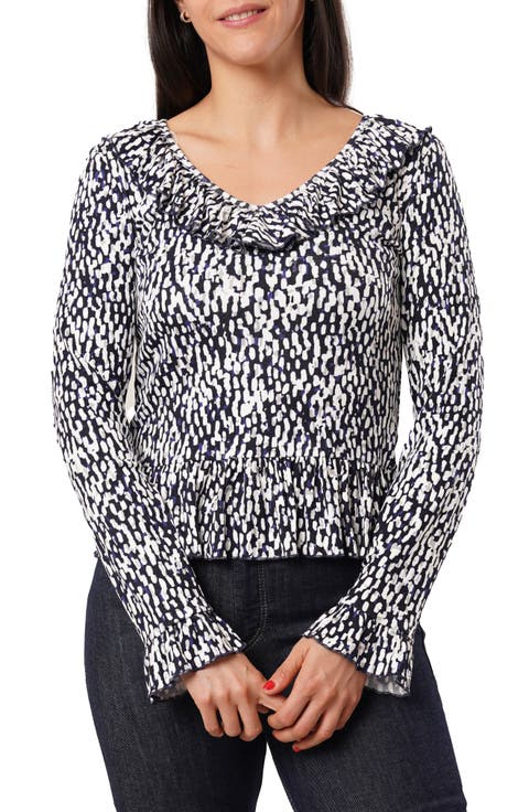 Ruffle V-Neck Long Sleeve Top